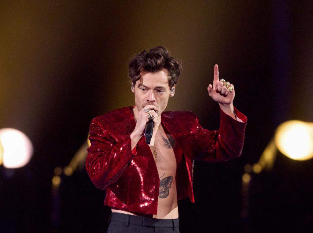 Harry Styles performs on stage during The BRIT Awards 2023