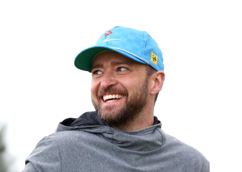 Justin Timberlake reacts during Day one of the Alfred Dunhill Links Championship