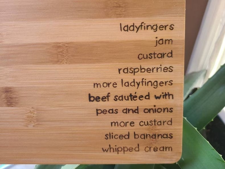 FRIEND English Trifle recipe bamboo cutting board