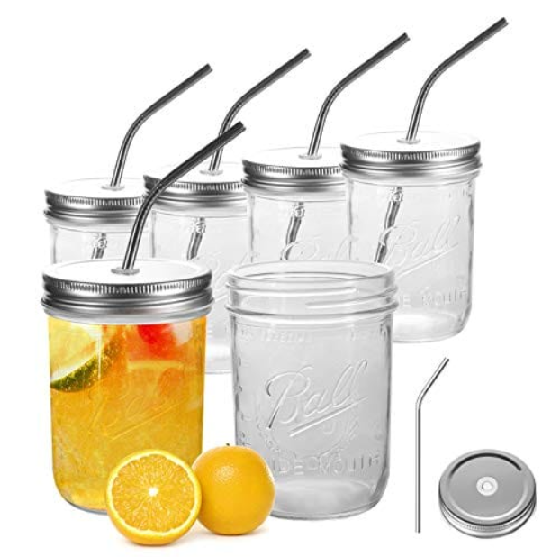 mason jar cups with lids and straws