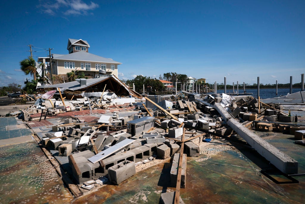 STEINHATCHEE, FLORIDA - SEPTEMBER 27: The remains of Roys in the aftermath of Hurricane Helene on September 27, 2024 in Steinhatchee, Florida. Hurricane Helene made landfall Thursday night in Florida's Big Bend with winds up to 140 mph and storm surges. (Photo by Sean Rayford/Getty Images)